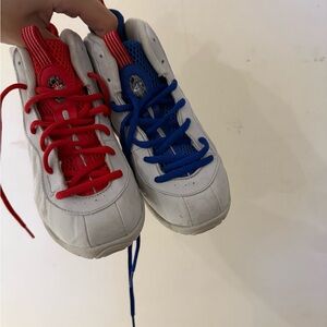 Kids White Sneakers with Red and Blue Accents